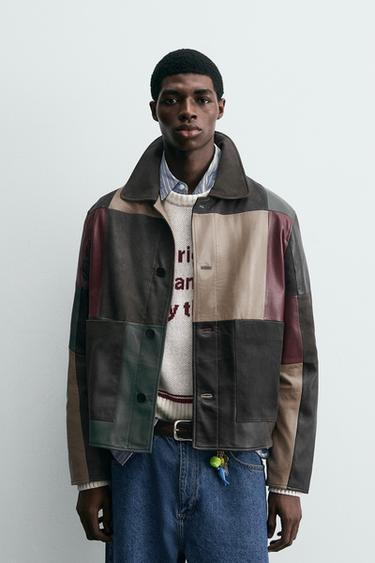 COLOUR BLOCK LEATHER JACKET - Multicoloured by Zara