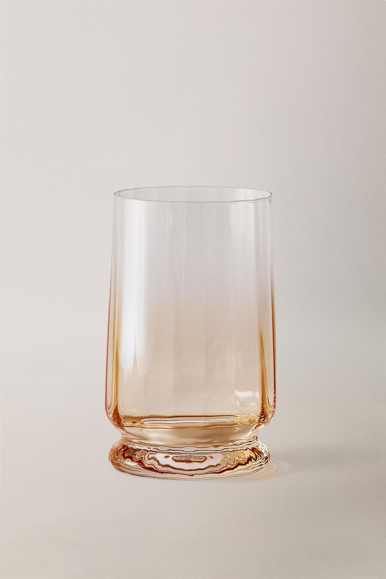 GLASS SOFT DRINK TUMBLER WITH LINES — Yellow