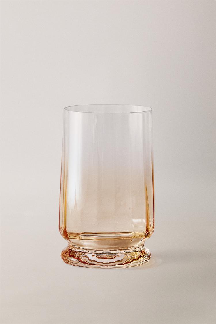 GLASS SOFT DRINK TUMBLER WITH LINES — Yellow