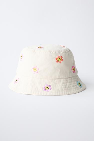 SMILEYWORLD ® EMBROIDERED FLORAL BUCKET HAT — White 2
