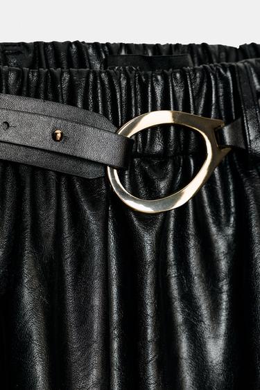 JUPE MI-LONGUE À SUPERPOSITION AVEC CEINTURE MATIÈRE SYNTHÉTIQUE - Noir de Zara - Image 7