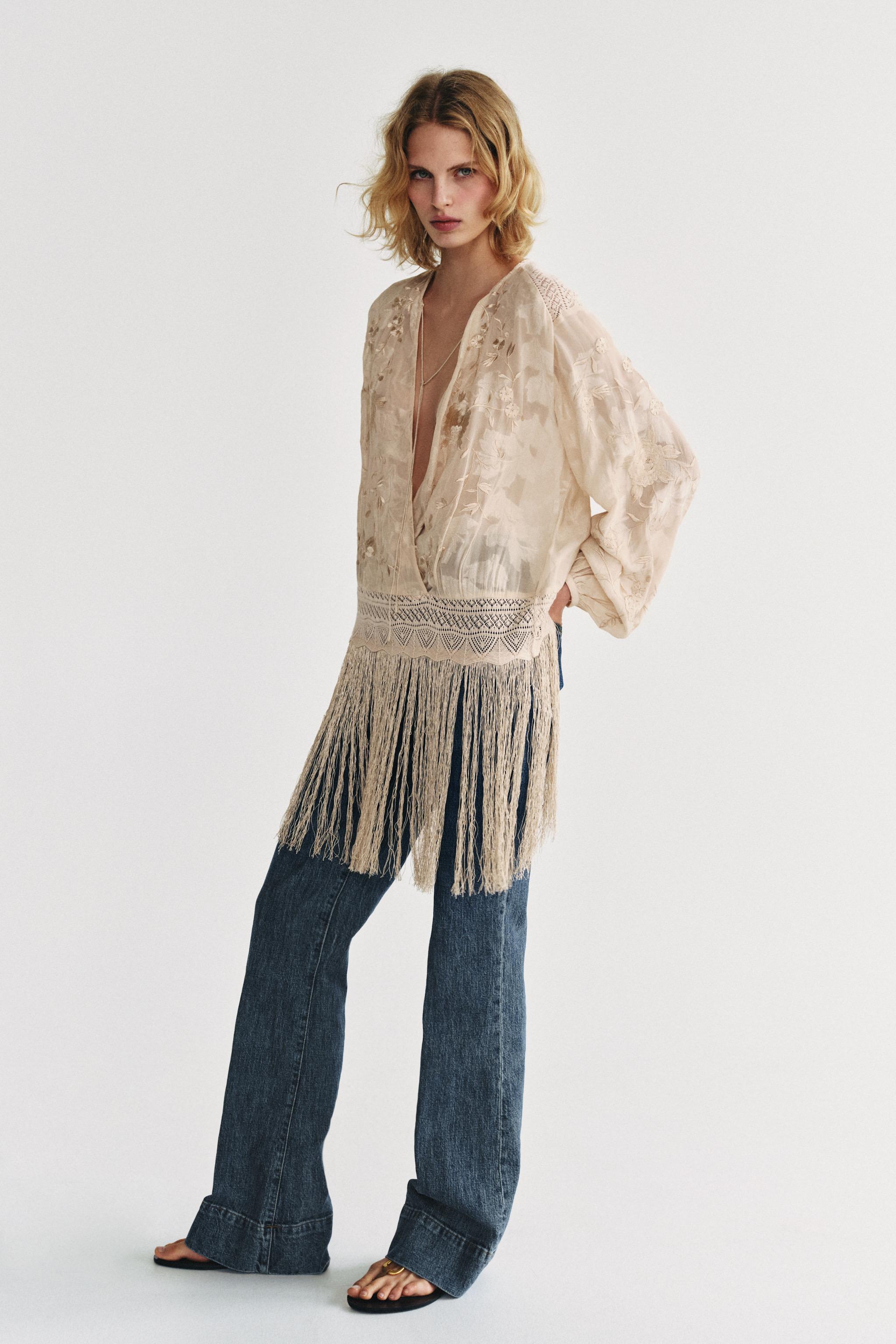 Zara ZW COLLECTION PÜSKÜLLÜ İŞLEMELİ BLUZ görsel 5