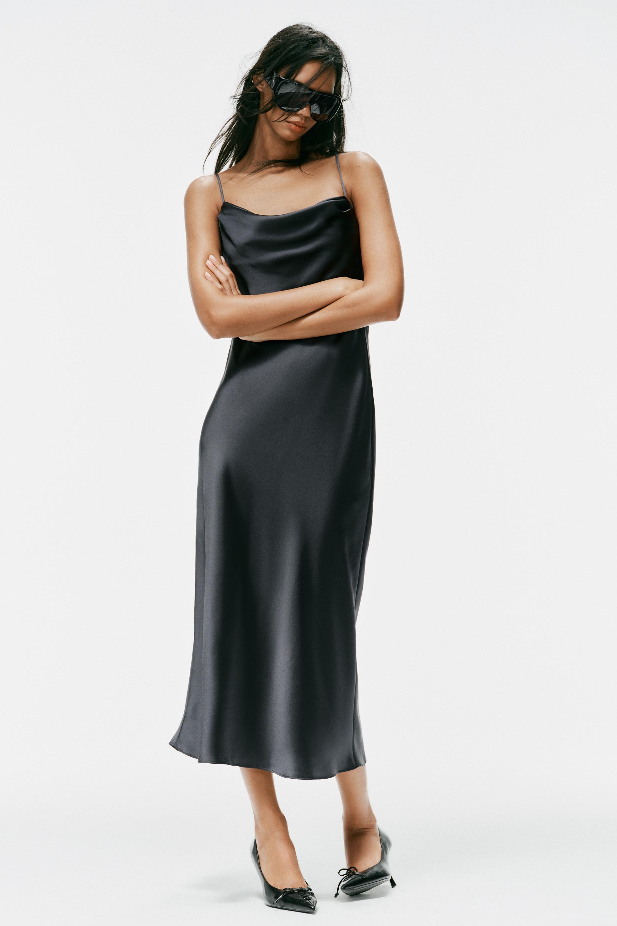 DRAPED SATIN MIDI DRESS