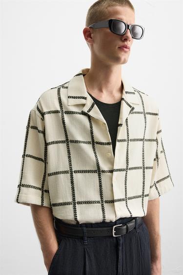 CHEMISE BRODERIE GÉOMÉTRIQUE - Beige de Zara - Image 4