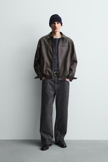 LEATHER EFFECT BOMBER JACKET - Chocolate brown by Zara - Image 0