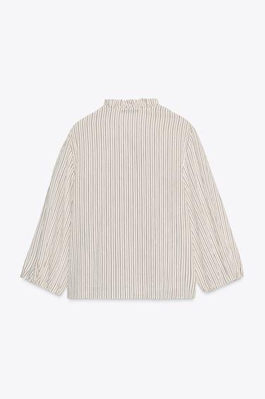 STRIPED SHIRT WITH RUFFLES - Ecru / Brown by Zara - Image 6