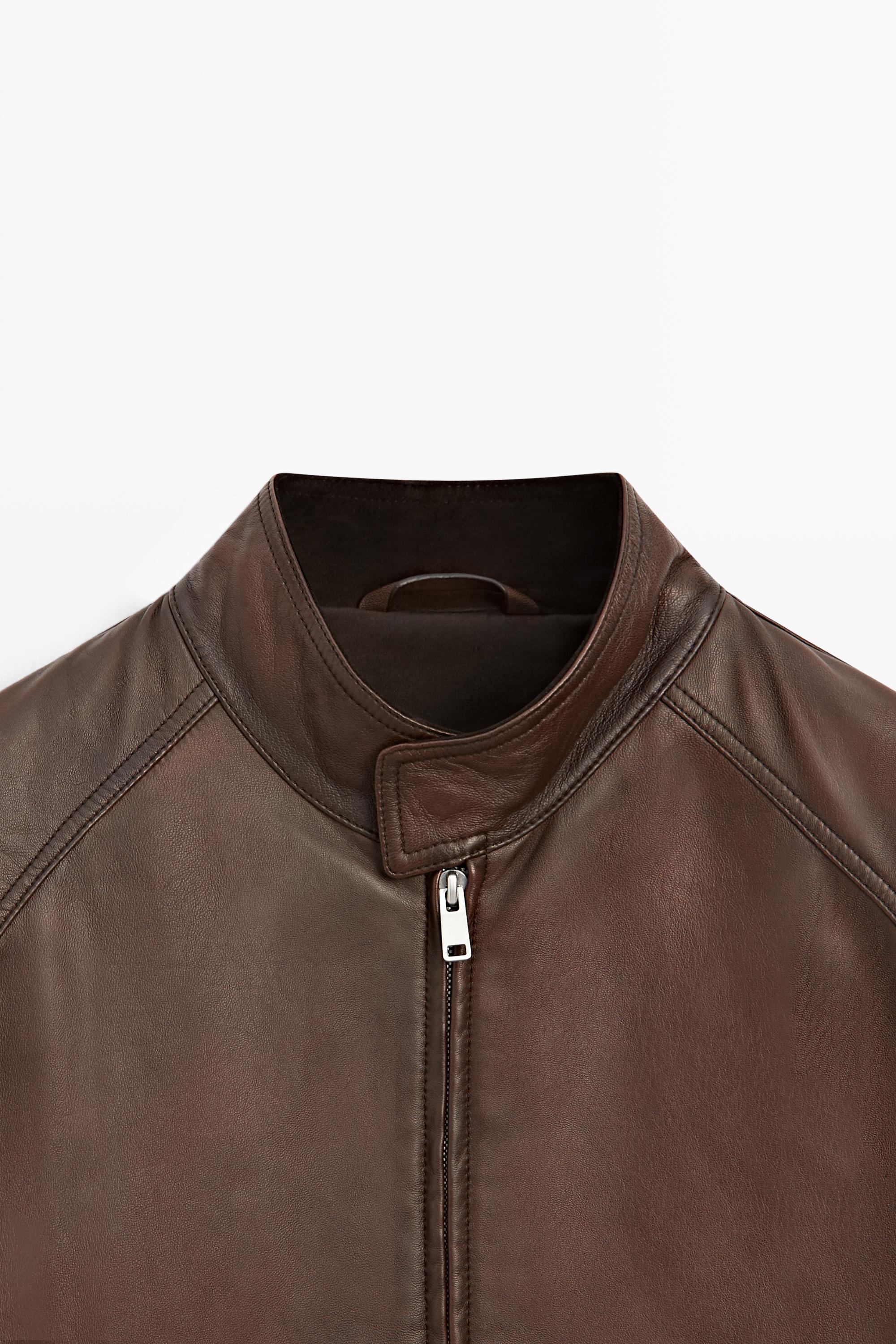 Nappa leather jacket with strap collar - Leather | ZARA United States