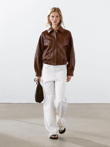 Zara Waxed nappa leather jacket - Brandy