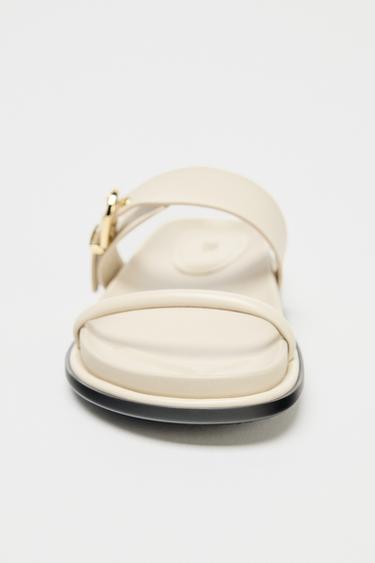 FLAT SANDALS WITH BUCKLE - White by Zara - Image 3