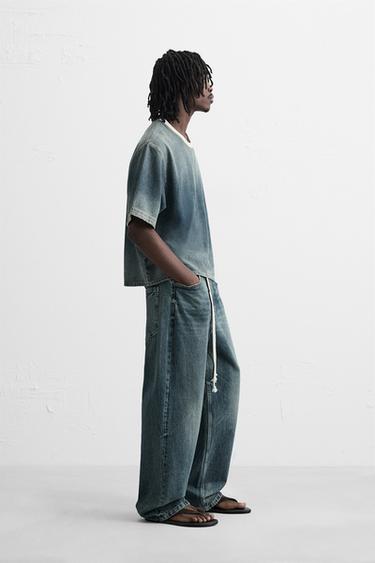 CROPPED FIT DENIM T-SHIRT - Mid-blue by Zara - Image 3