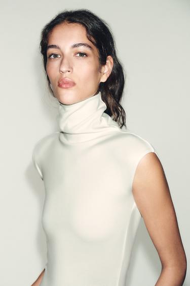 Zara COTTON HIGH COLLAR BODYSUIT - Oyster-white