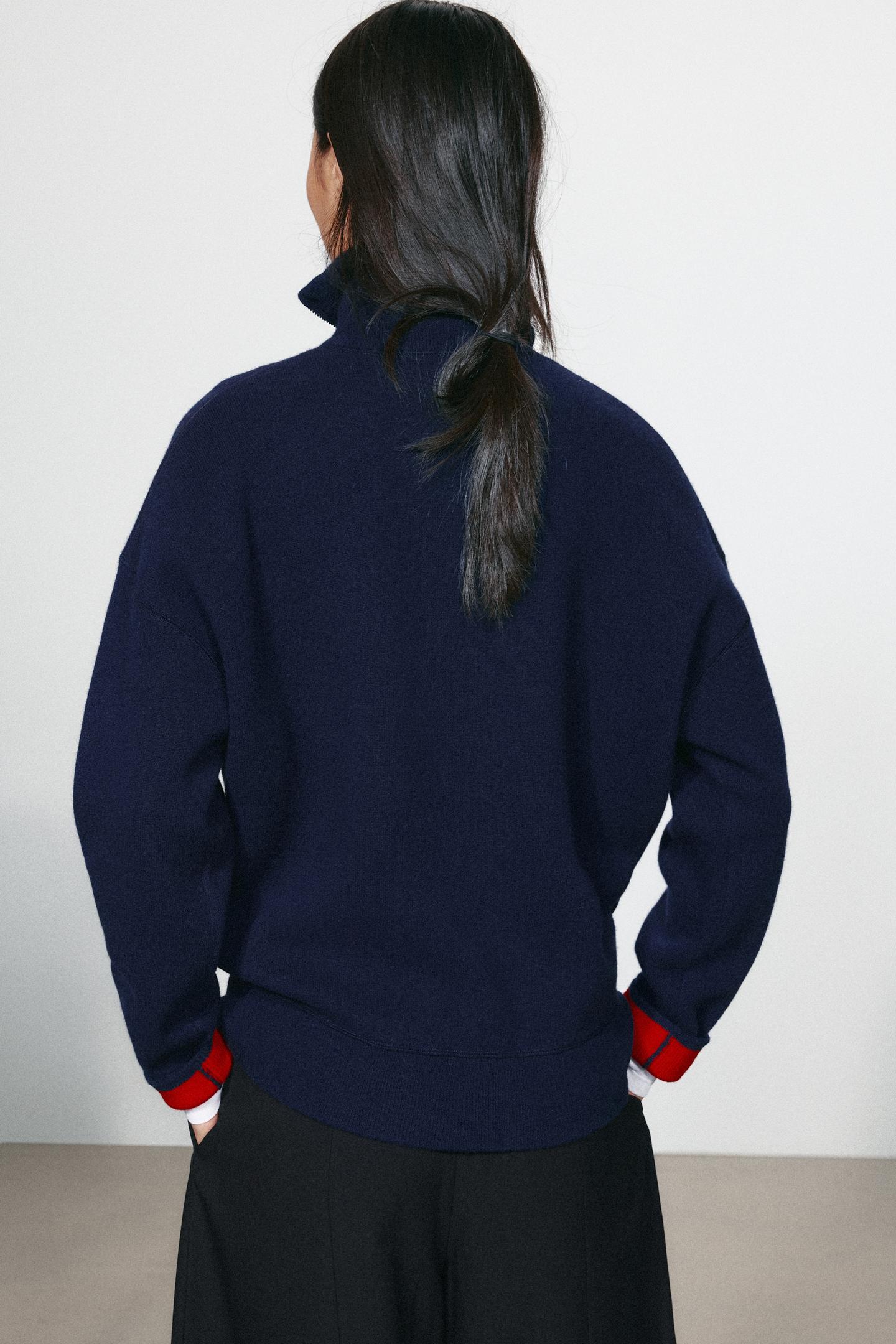 Женский свитер Zara Oversized 93% Wool Mock Neck, цвет: Тёмно-синий — фото 4