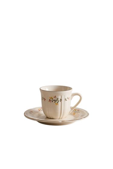 FLORAL PORCELAIN COFFEE CUP AND SAUCER - Cream by Zara