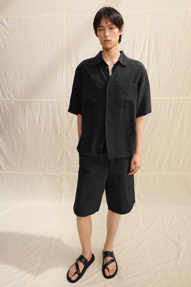 Zara 棉質休閒版百慕達短褲 - 黑色