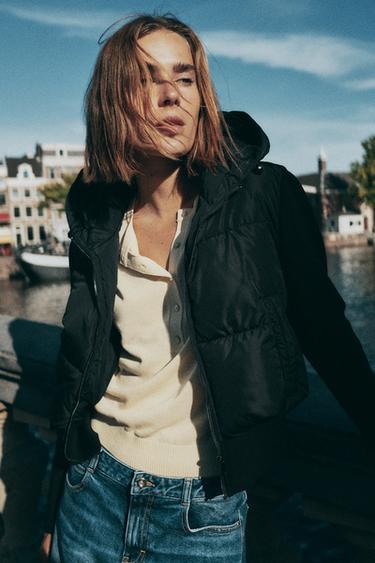 Zara HOODED PADDED JACKET - Black