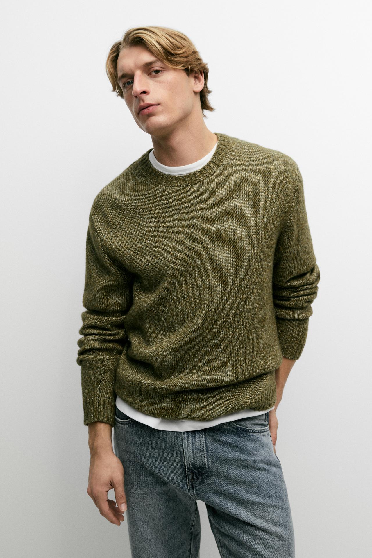 Flecked cotton-blend knit sweater — Green