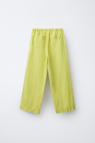 COTTON LINEN BOW TROUSERS - Lime by Zara - Image 1