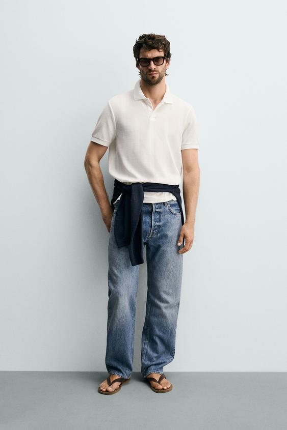 STRIPED JACQUARD REGULAR FIT POLO SHIRT - Oyster-white by Zara - Image 0