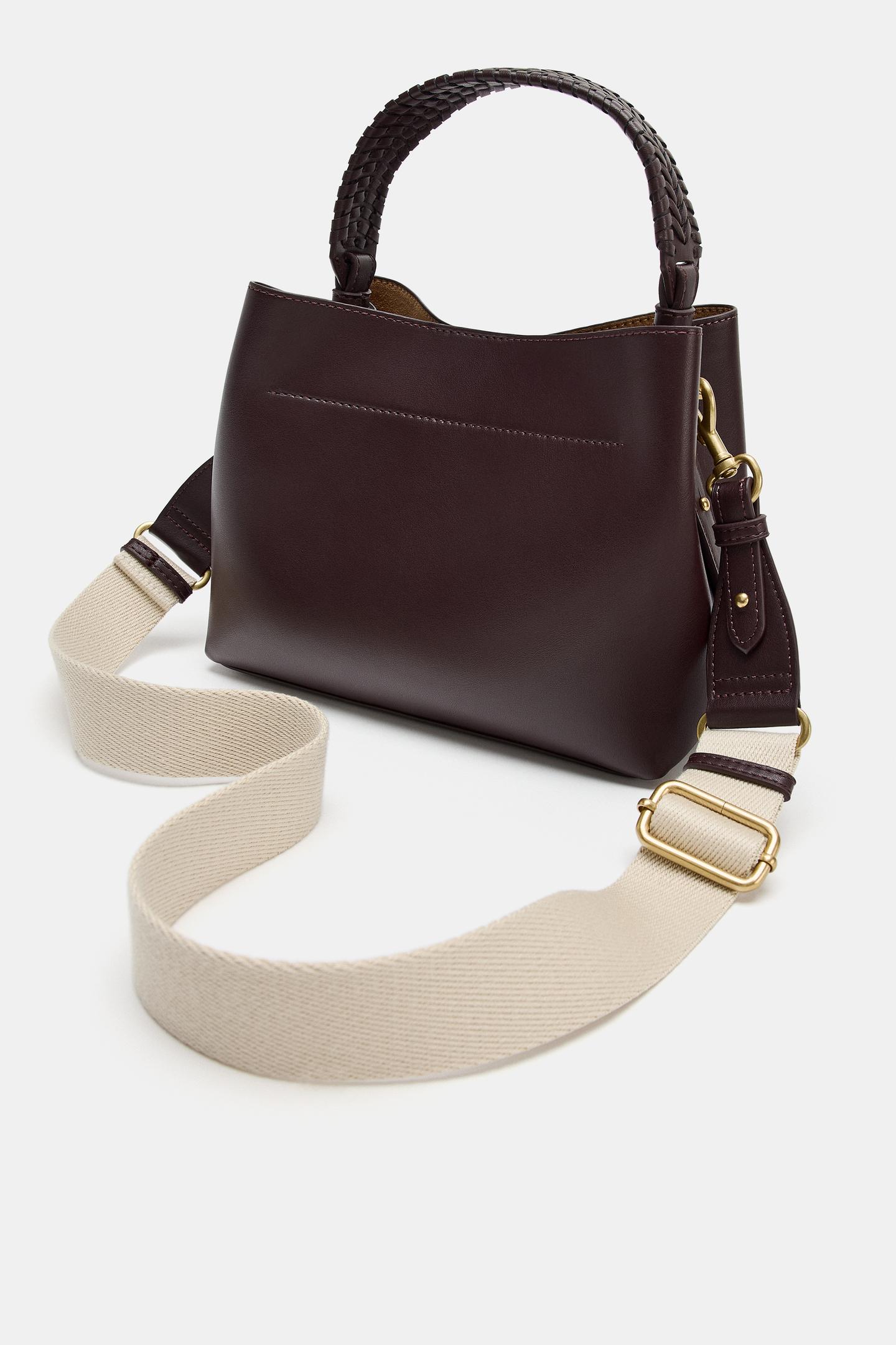 Женская сумка Zara Braided Handle, цвет: Бордовый красный — фото 3