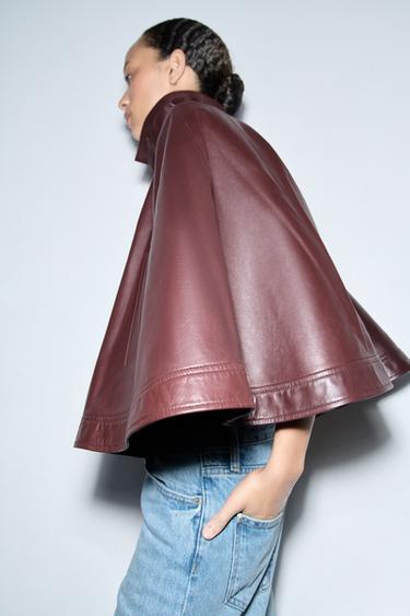 ZW COLLECTION LIMITED EDITION 100% LEATHER CAPE - Burgundy by Zara - Image 3