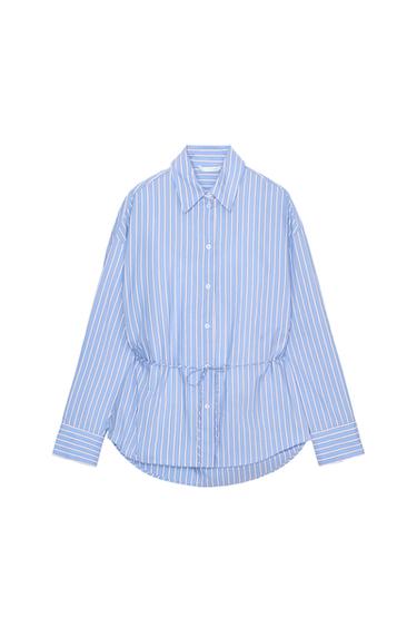 OVERSIZE SHIRT WITH BELT AND T-SHIRT - Blue/White by Zara