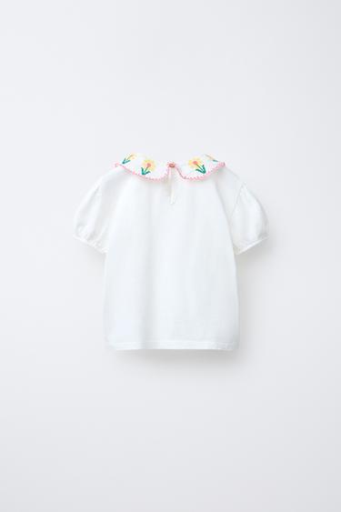 T-SHIRT COL CLAUDINE BRODÉ - Blanc cassé de Zara - Image 1
