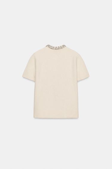 WOOL BLEND JACKET WITH JEWEL NECK - Ecru by Zara - Image 5