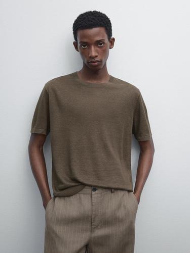 Zara 100% linen knit T-shirt - Brown / White