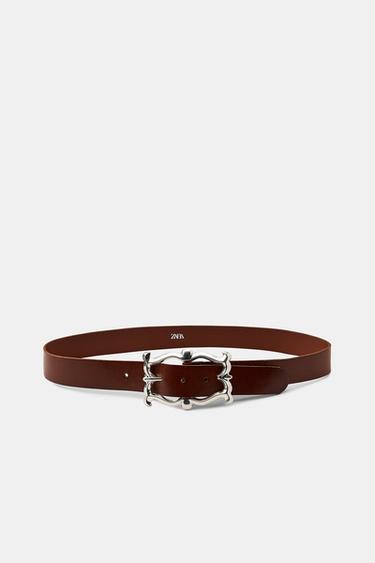 100% LEATHER BELT WITH ORGANIC BUCKLE - Brown by Zara