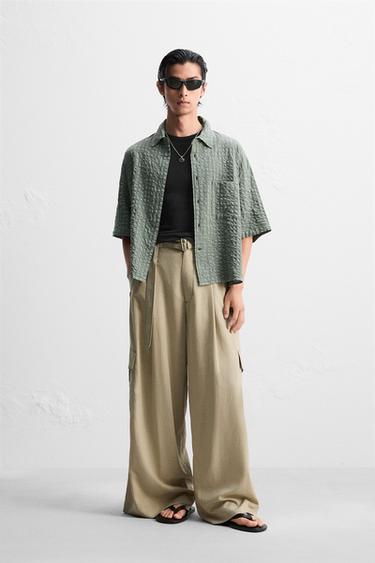 ÁO SƠ MI VẢI DỆT HỌA TIẾT KẺ CA RÔ - Kaki từ Zara