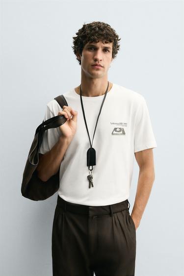 Zara VINYL PRINT T-SHIRT - Oyster-white