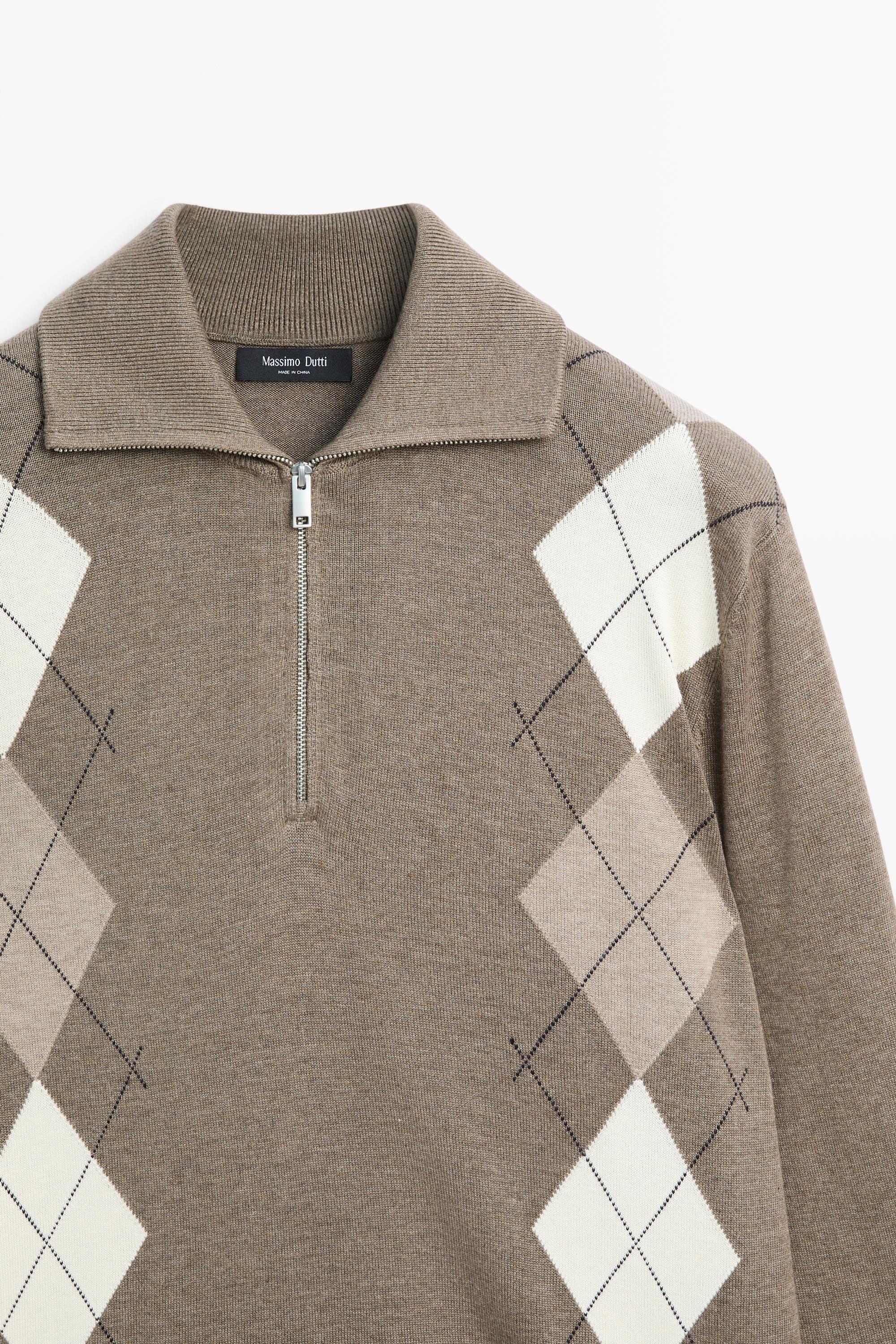 Argyle quarter-zip knit sweater