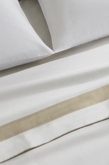 COTTON FLAT SHEET WITH BORDER - White by Zara - Image 5