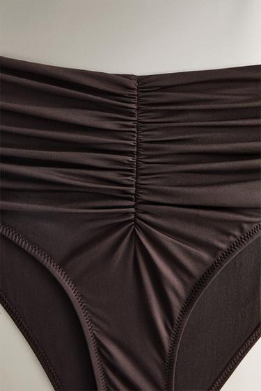 GATHERED BEACH BIKINI BOTTOMS - Dark brown by Zara - Image 2
