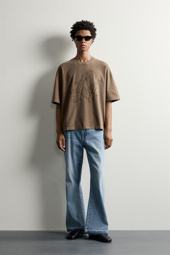 RELAXED FIT LETTERING T-SHIRT - Brown by Zara - Image 0