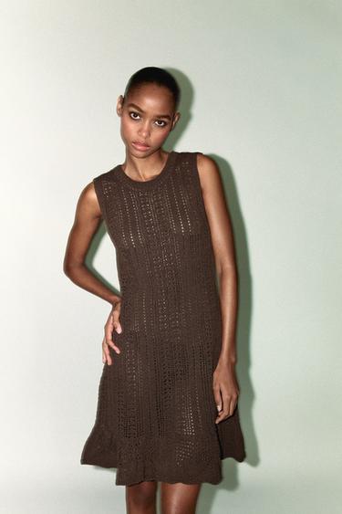 CROCHET KNIT MINI DRESS - Brown by Zara
