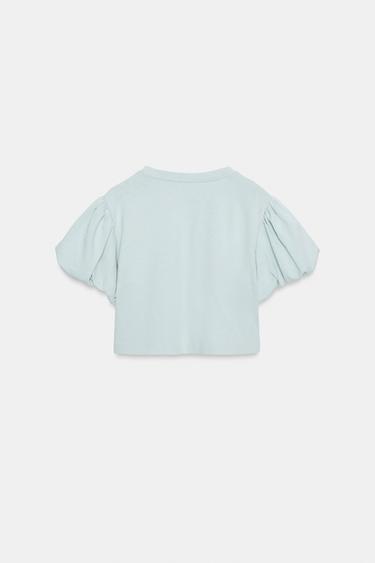T-SHIRT COURT À MANCHES AMPLES - Bleu clair de Zara - Image 4