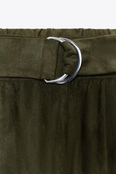 FAUX SUEDE BALLOON TROUSERS - Khaki by Zara - Image 5