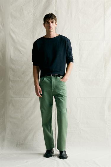 WASHED-EFFECT RELAXED FIT JEANS - Mid-green by Zara