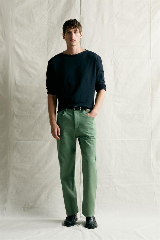 WASHED-EFFECT RELAXED FIT JEANS - Mid-green de Zara - Imagen 0