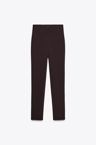 Zara CREPE ZIPPER LEGGINGS - Brown