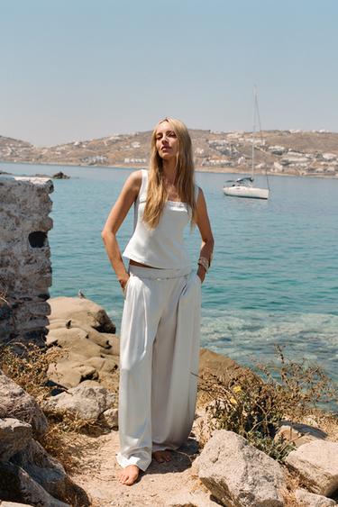 PANTALÓN ANCHO SATINADO - Plata de Zara - Imagen 0