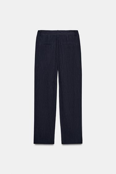 PANTALON DROIT EFFET FROISSÉ - Bleu marine de Zara - Image 8