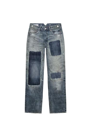TRF LOW-RISE RIPPED PATCH JEANS - Blue by Zara - Image 3