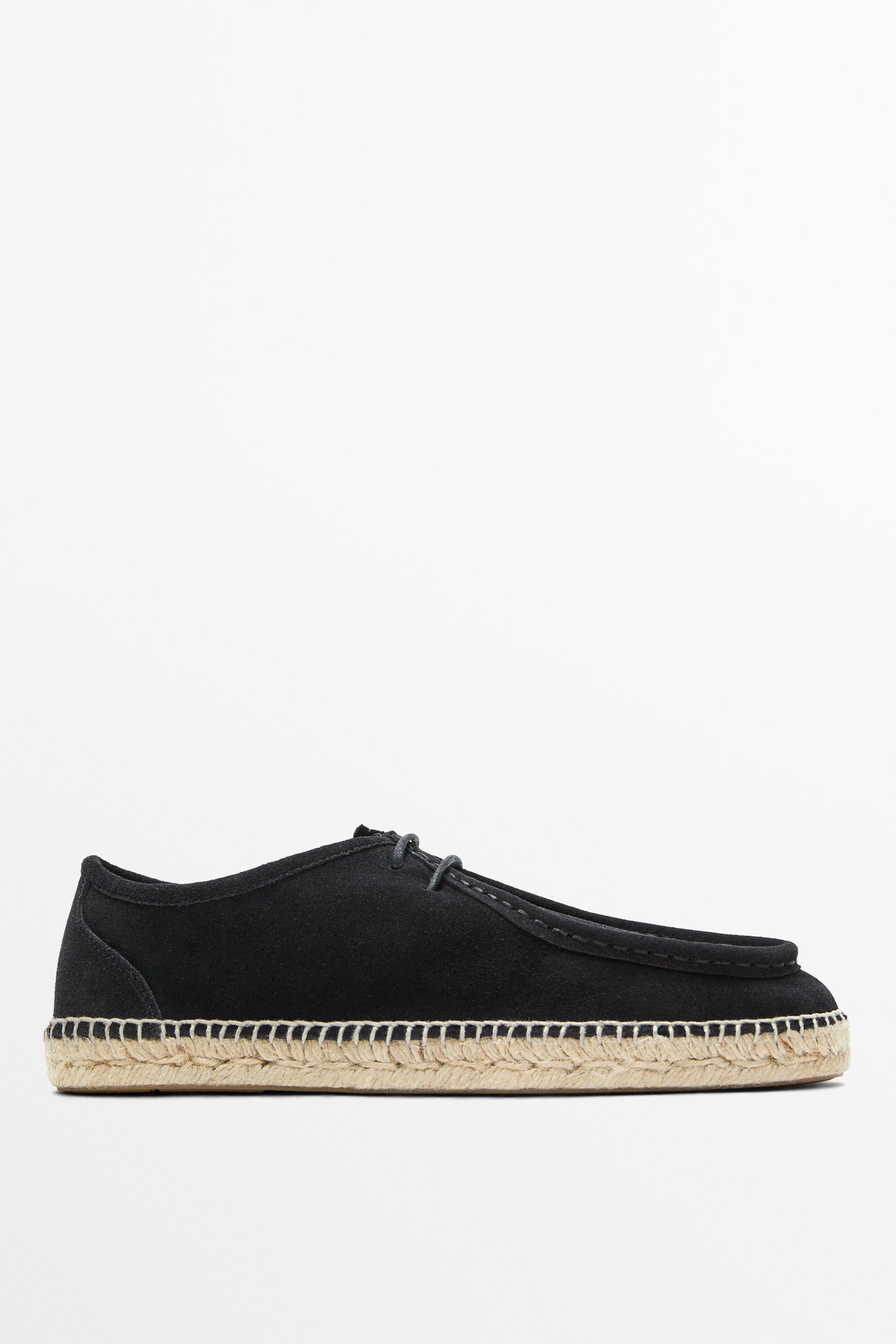 Split leather shoes with moc toe and jute sole — Navy Blue