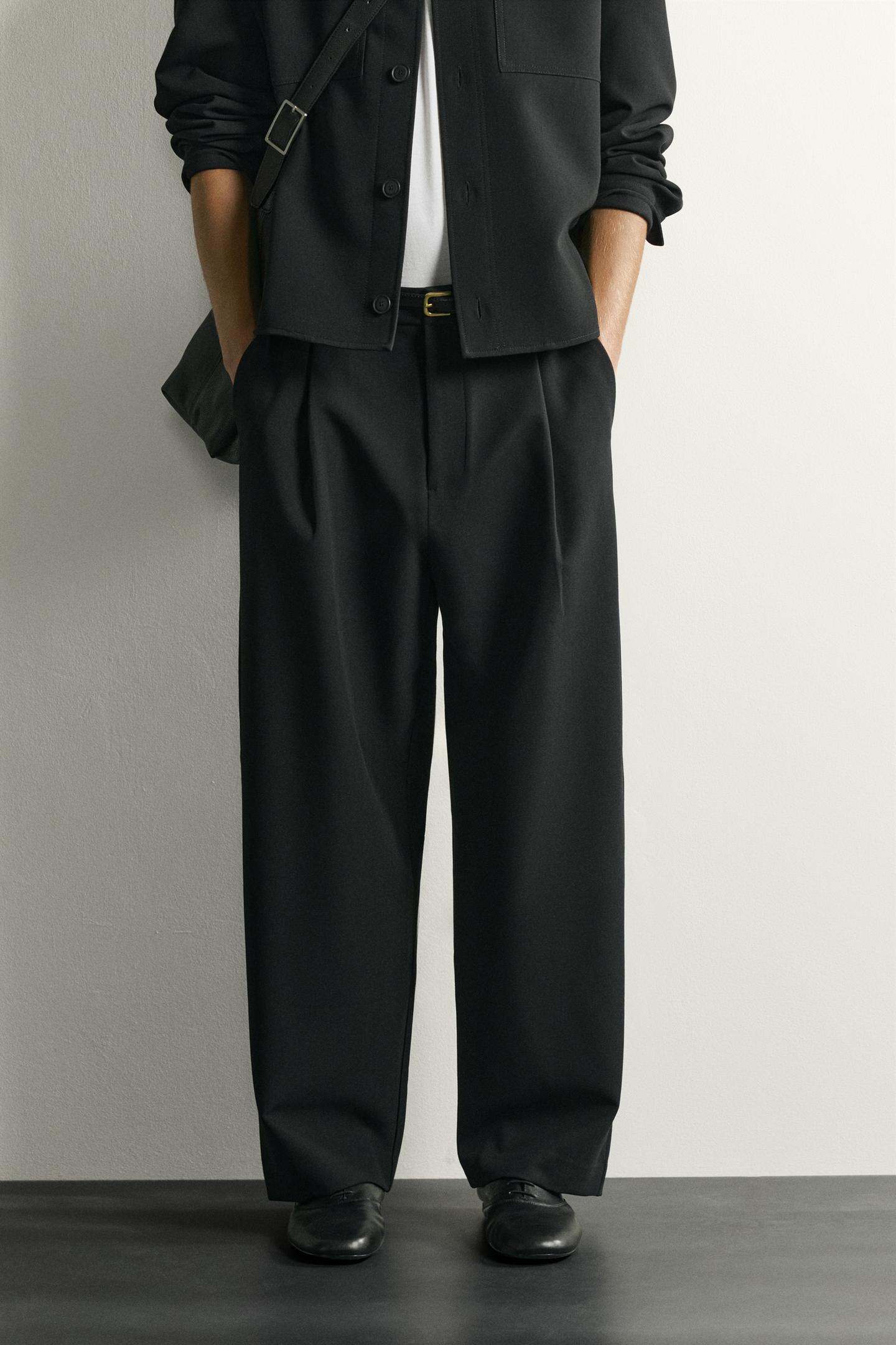 Мужские брюки Zara Relaxed Fit Pleated, цвет: Чёрный — фото 2