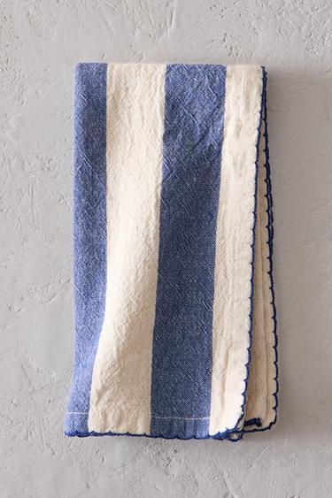 PACK OF STRIPED DYED THREAD NAPKINS (PACK OF 2) - Ecru / Blue by Zara