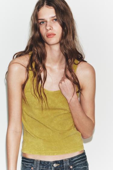 HAUT RUSTIQUE À BRETELLES - Jaune citron de Zara - Image 1