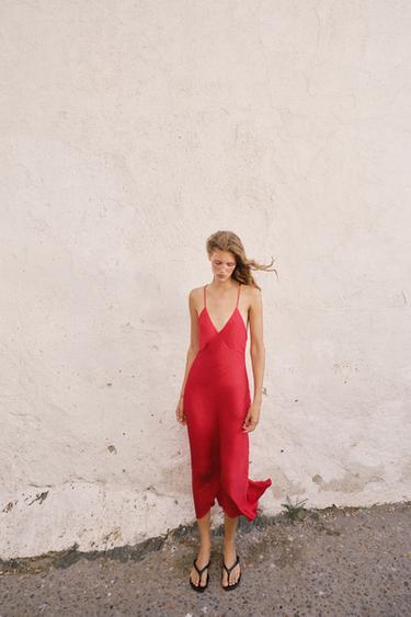 ROBE MI-LONGUE SATINÉE FANTAISIE - Fraise de Zara - Image 6