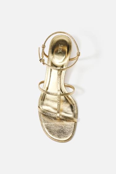 METALLIC-EFFECT STRAPPY HEELED SANDALS - Gold by Zara